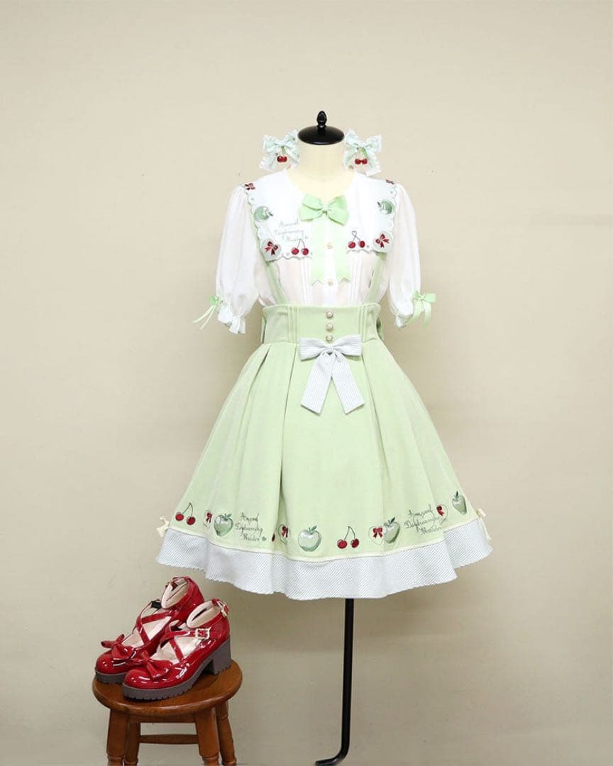 Amavel Apple ♡ Cherryブラウス/スカートミントグリーン