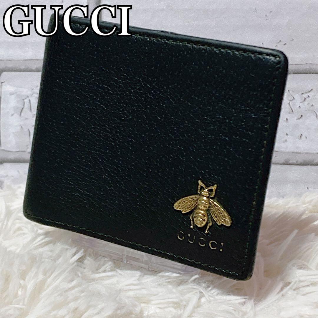 【極美品】 GUCCI グッチ 二つ折り財布 アニマリエ ビー レザー 黒　ハチ