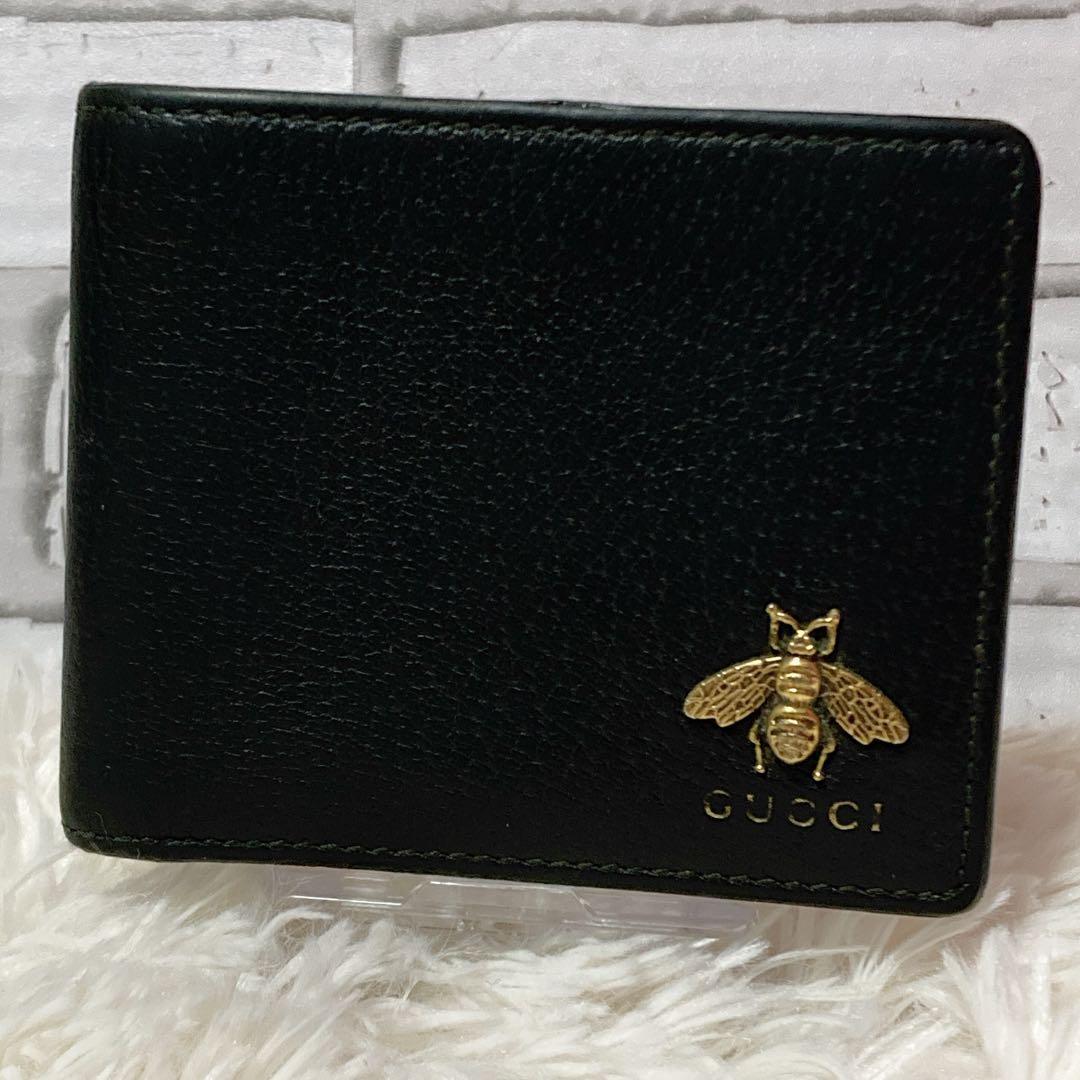 【極美品】 GUCCI グッチ 二つ折り財布 アニマリエ ビー レザー 黒　ハチ