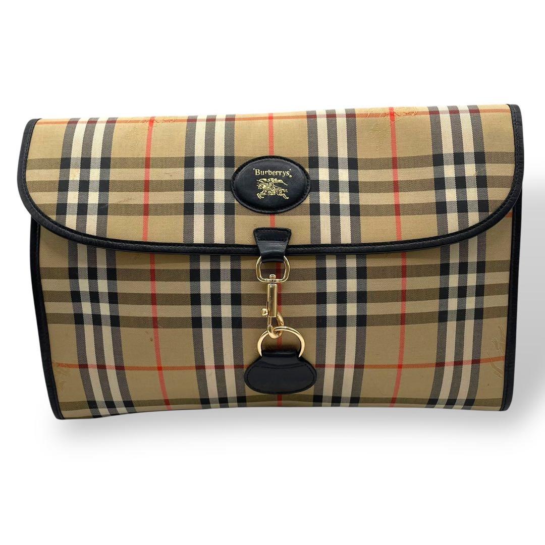 美品　バーバリー　クラッチバッグ　PCケース　ノバチェック　シャドー　レザー