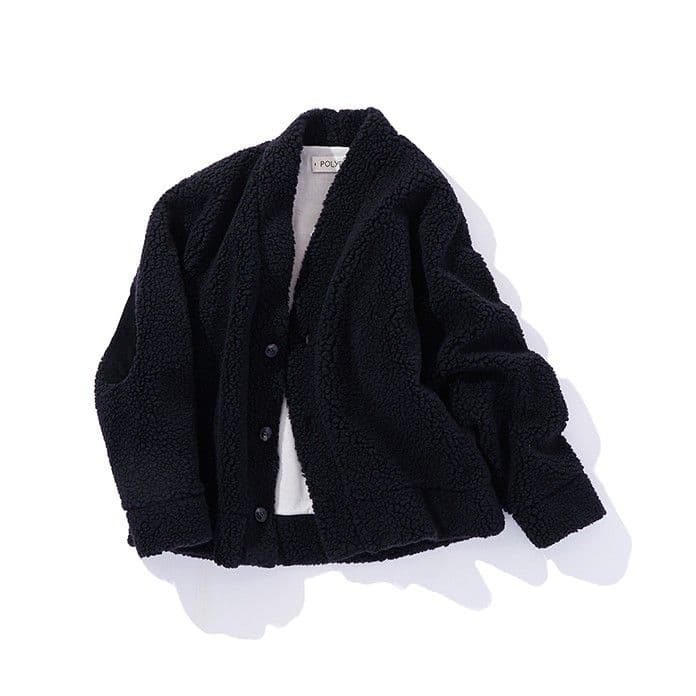 ポリプロイド エルボーパッチ ノーカラーボアジャケット カーディガン