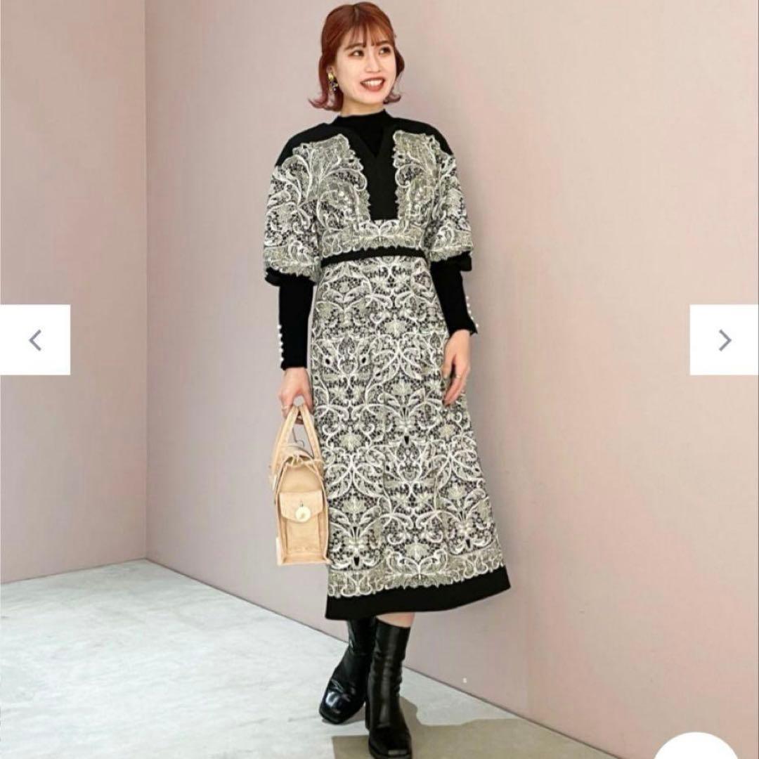 グレースコンチネンタル　レース柄　プリント　ワンピース