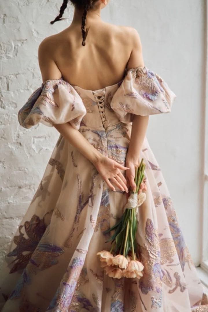 【期間限定値下げ】ドレスプロダクション2way総柄ジャガード パフスリーブドレス