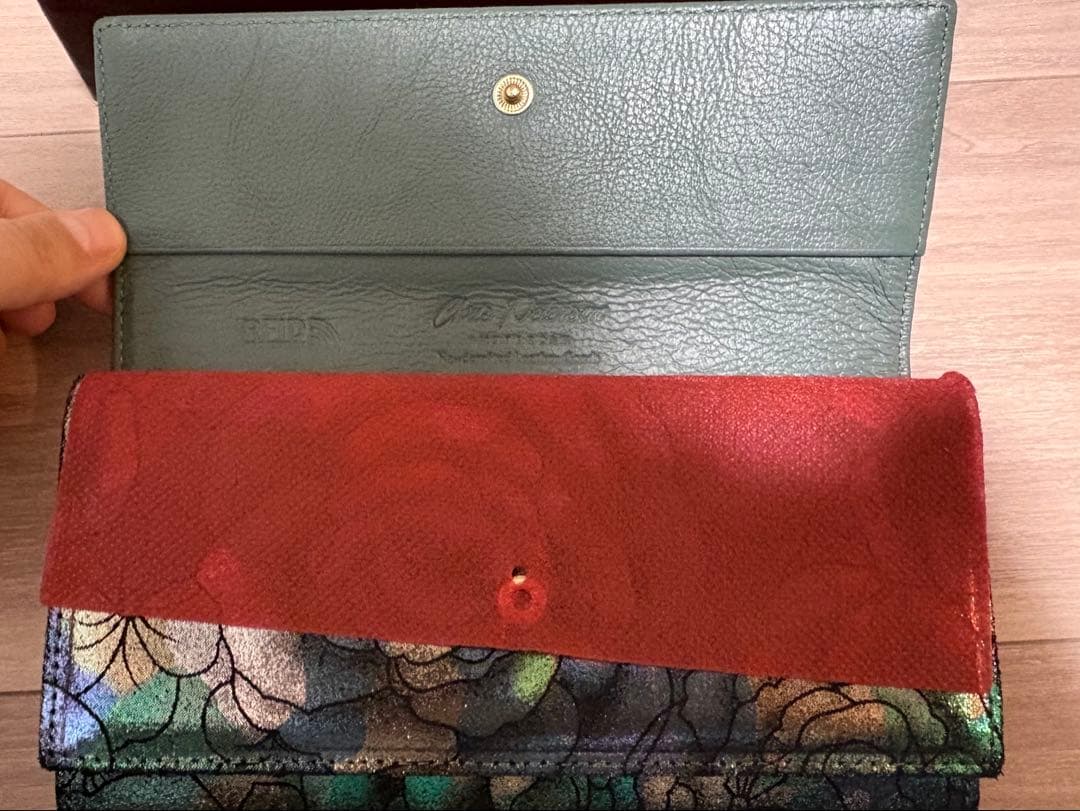 PETERSON 多色花柄 レザー長財布 箱付き　光沢　緑系　欧州　ピーターソン