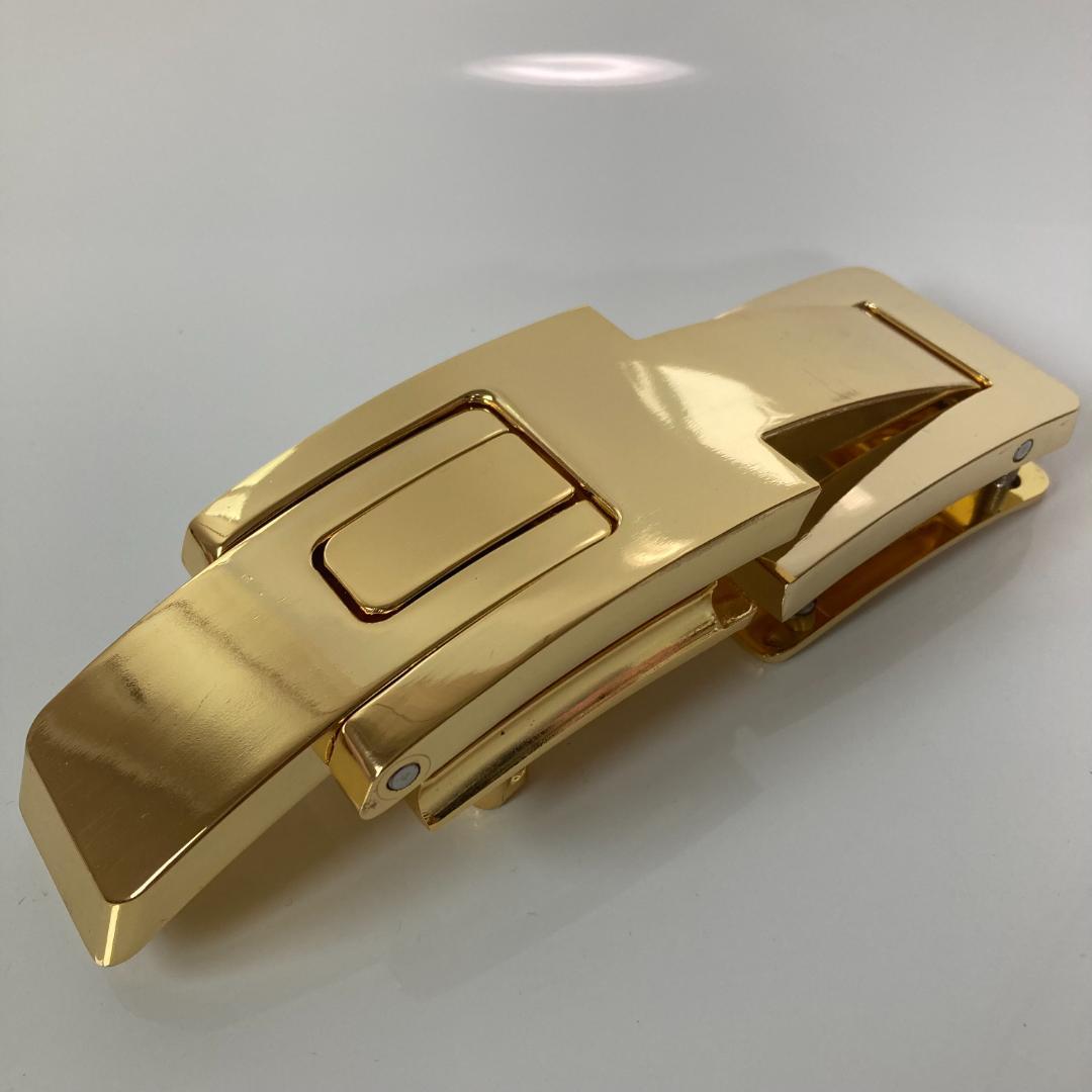 【訳アリ】 パワーベルト レバーアクション 本革 ワンタッチ可変式 黒×ゴールド