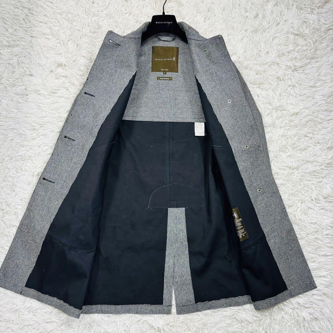 未使用級 マッキントッシュ ダンケルド ステンカラーコート 千鳥格子 34S 灰