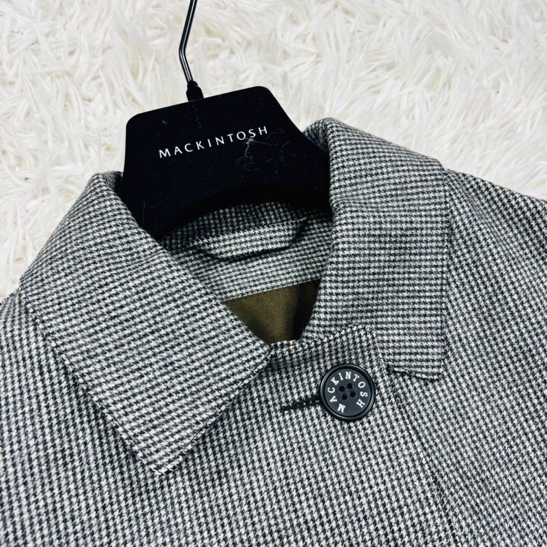 未使用級 マッキントッシュ ダンケルド ステンカラーコート 千鳥格子 34S 灰