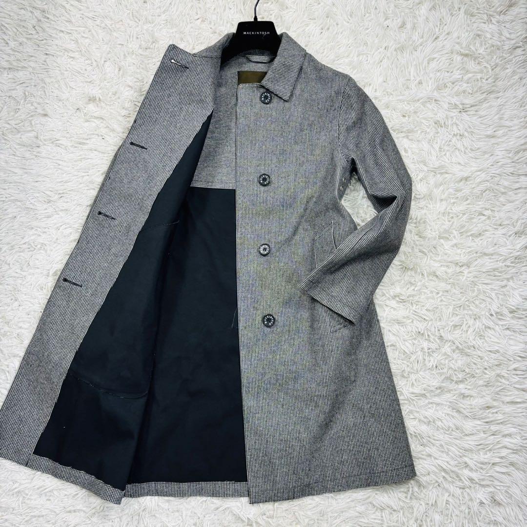 未使用級 マッキントッシュ ダンケルド ステンカラーコート 千鳥格子 34S 灰