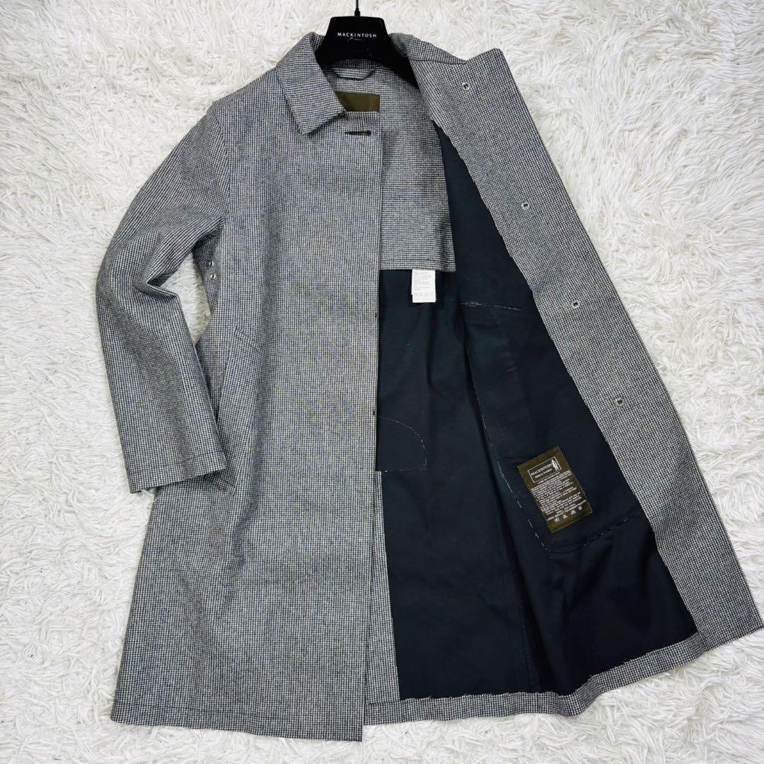 未使用級 マッキントッシュ ダンケルド ステンカラーコート 千鳥格子 34S 灰