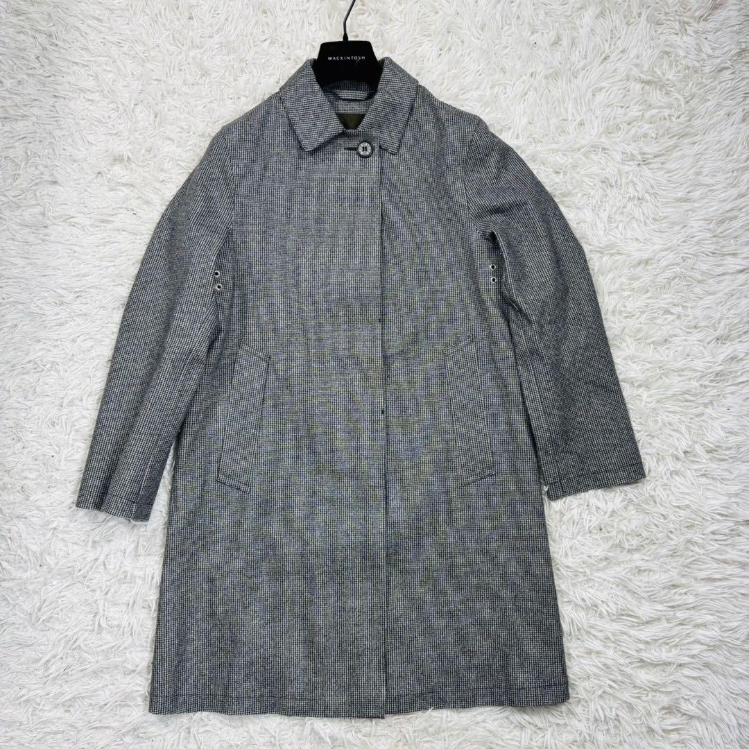 未使用級 マッキントッシュ ダンケルド ステンカラーコート 千鳥格子 34S 灰