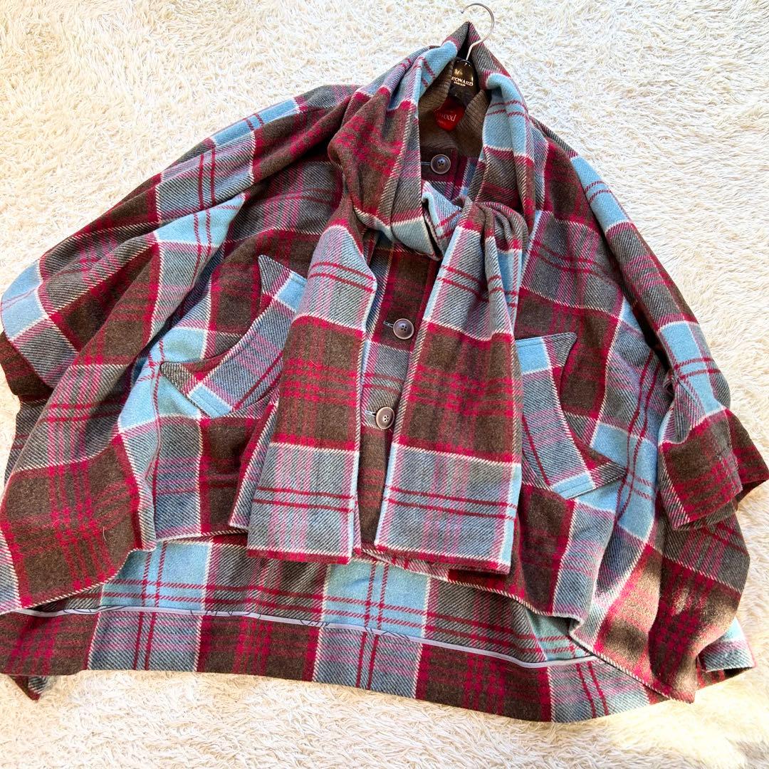 極美品✨ヴィヴィアンウエストウッド 変形ポンチョコート チェック マフラー付き