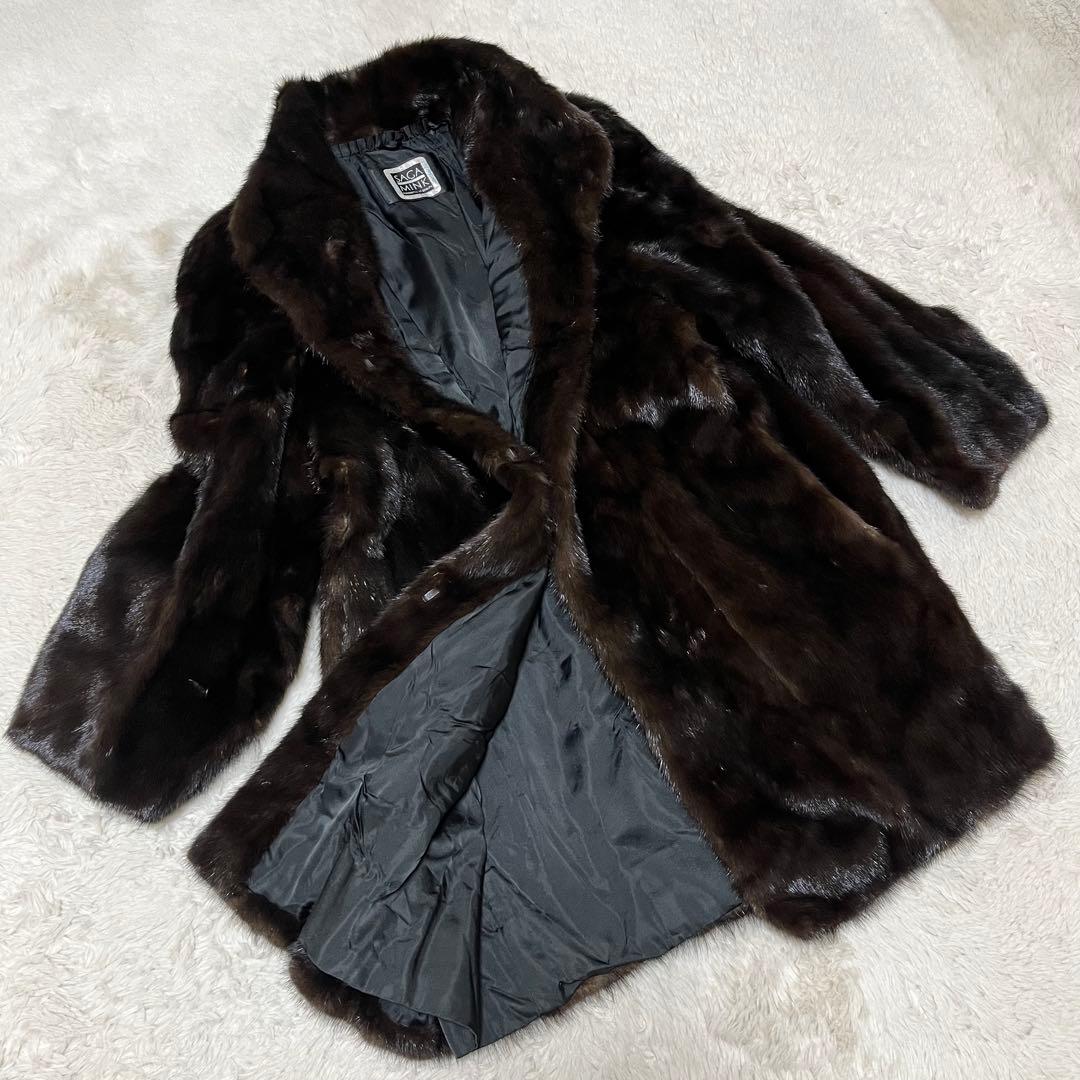 サガミンク　銀タグ　毛皮　ミンク　ロングコート　ダークブラウン　XL 13