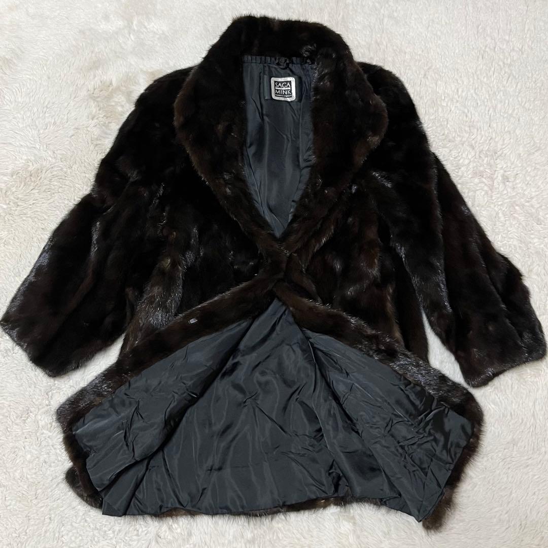 サガミンク　銀タグ　毛皮　ミンク　ロングコート　ダークブラウン　XL 13