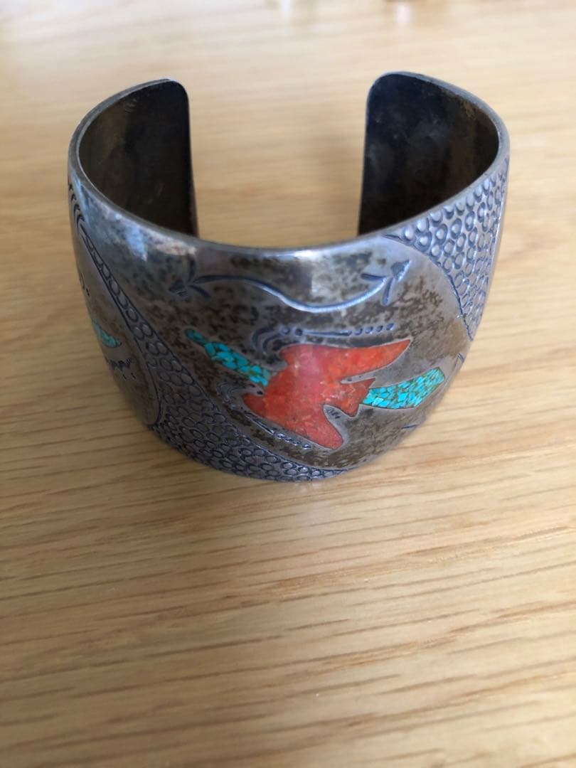 トルコ石細工装飾シルバーバングル