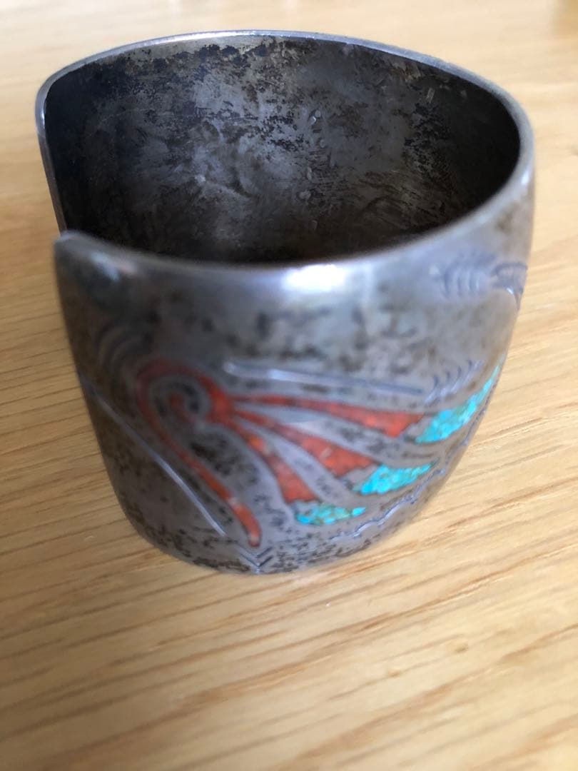 トルコ石細工装飾シルバーバングル