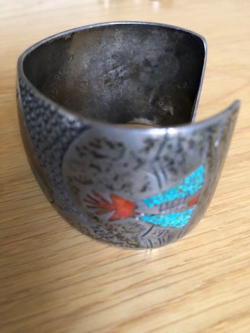 トルコ石細工装飾シルバーバングル