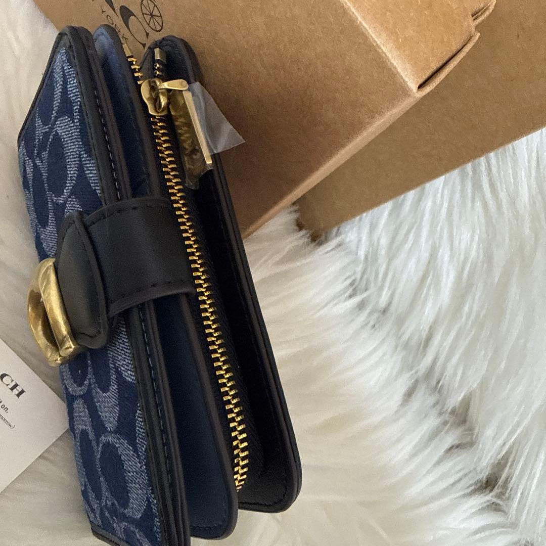 COACH 二つ折り財布 ネイビー デニム