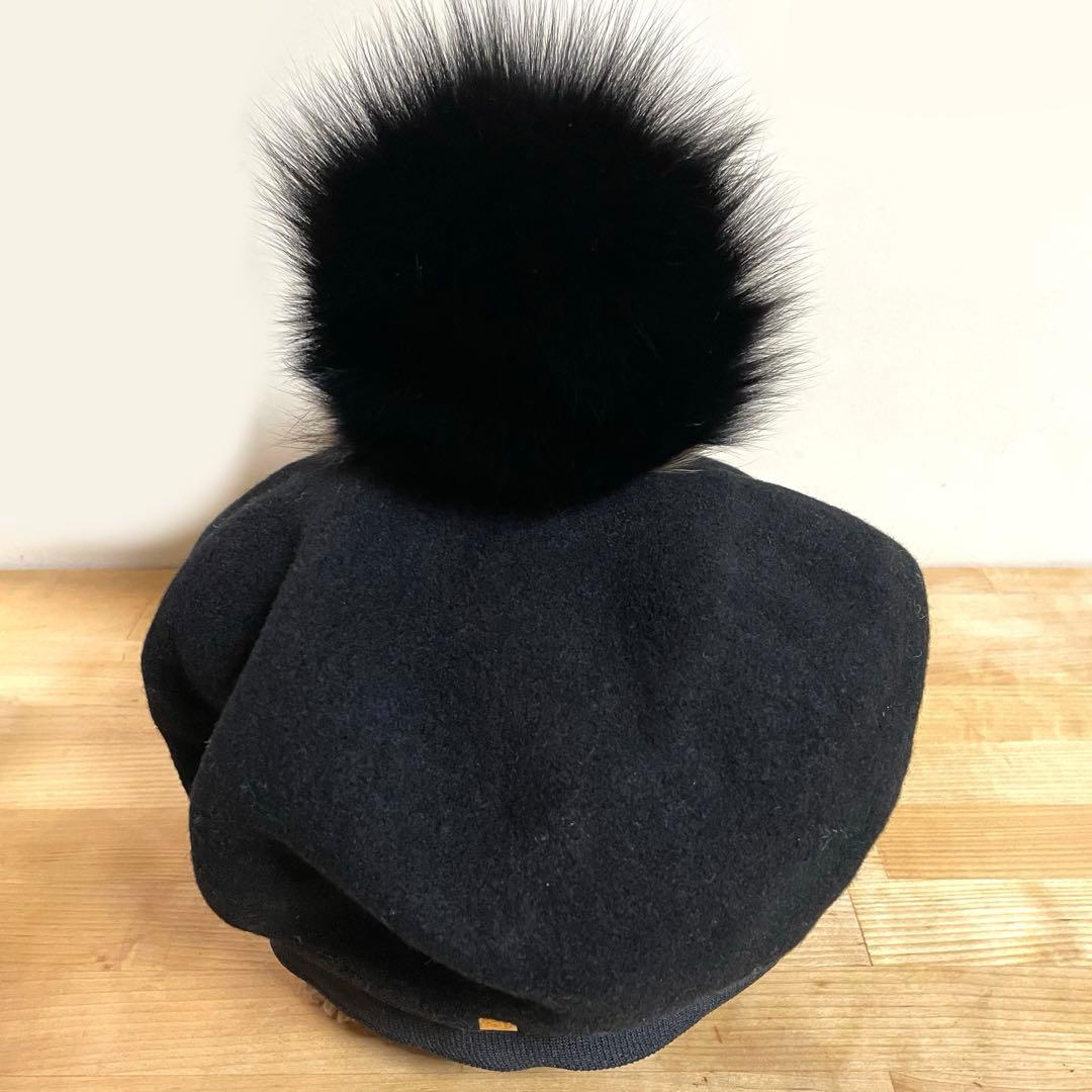極美品✨ カシラ CA4LA フォックスファー ポンポン ベレー帽 ウール