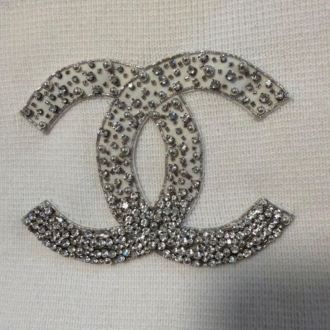 【美品】シャネル CHANELココマーク カシミヤ マフラー パール ビジュー
