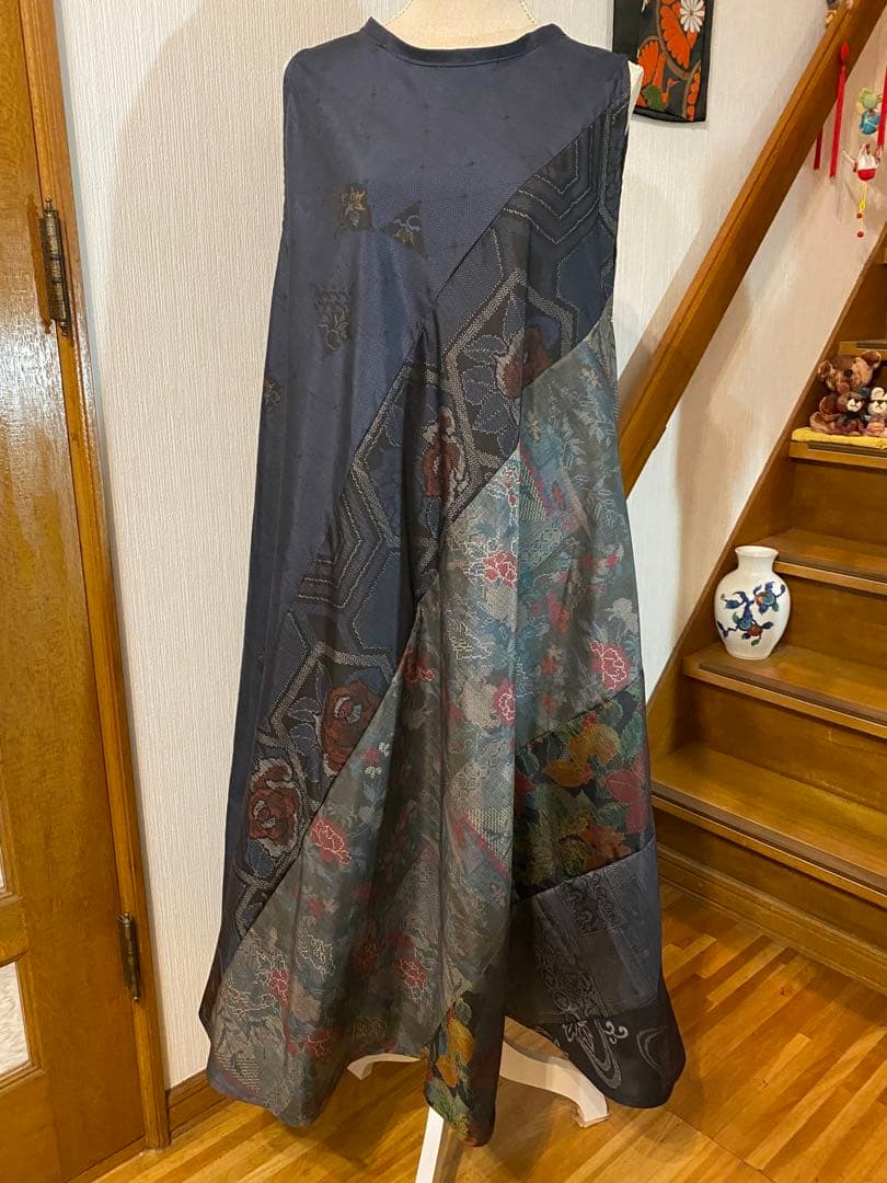 大島紬着物リメイクテントラインワンピース