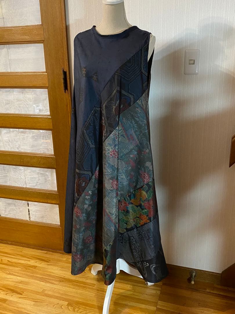 大島紬着物リメイクテントラインワンピース