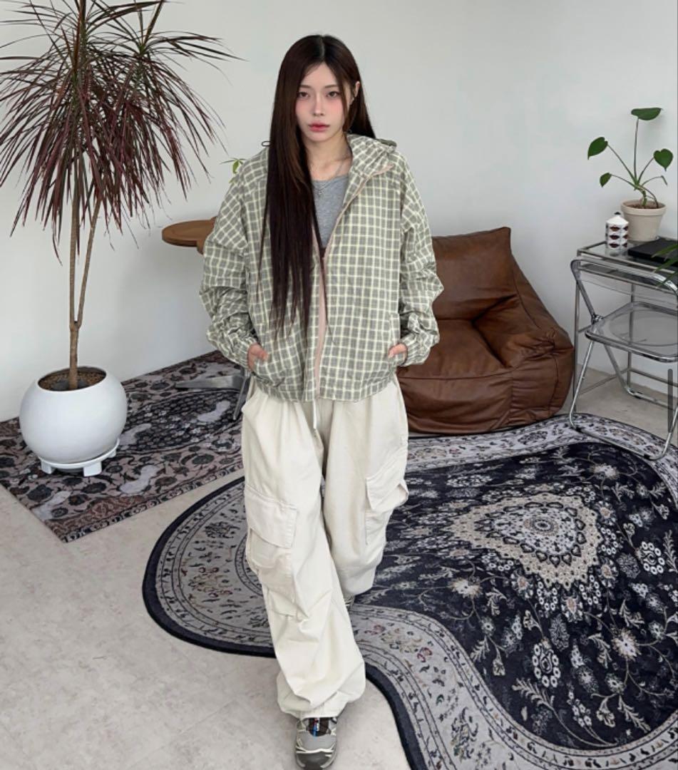 【SATIIIZ】Davi Nylon Check Windbreaker