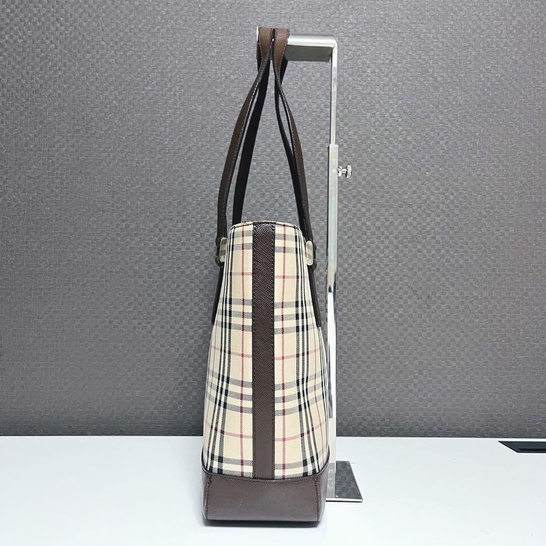 バーバリー ノバチェック トートバッグ ハンドバッグ ブラウン レザー