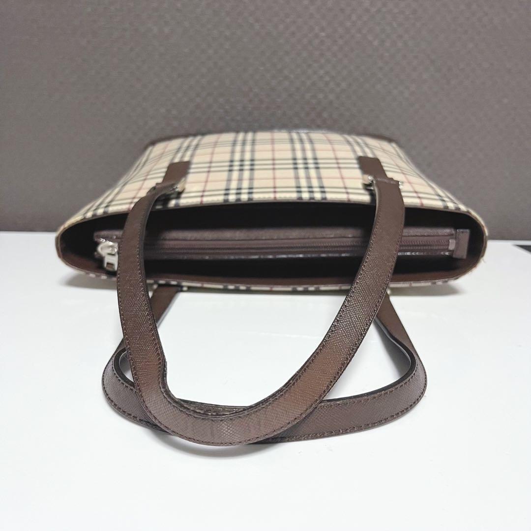 バーバリー ノバチェック トートバッグ ハンドバッグ ブラウン レザー