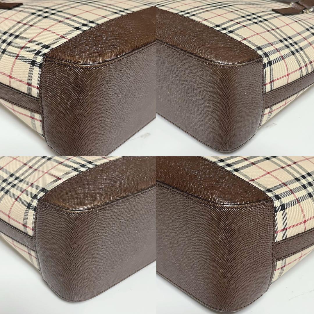 バーバリー ノバチェック トートバッグ ハンドバッグ ブラウン レザー