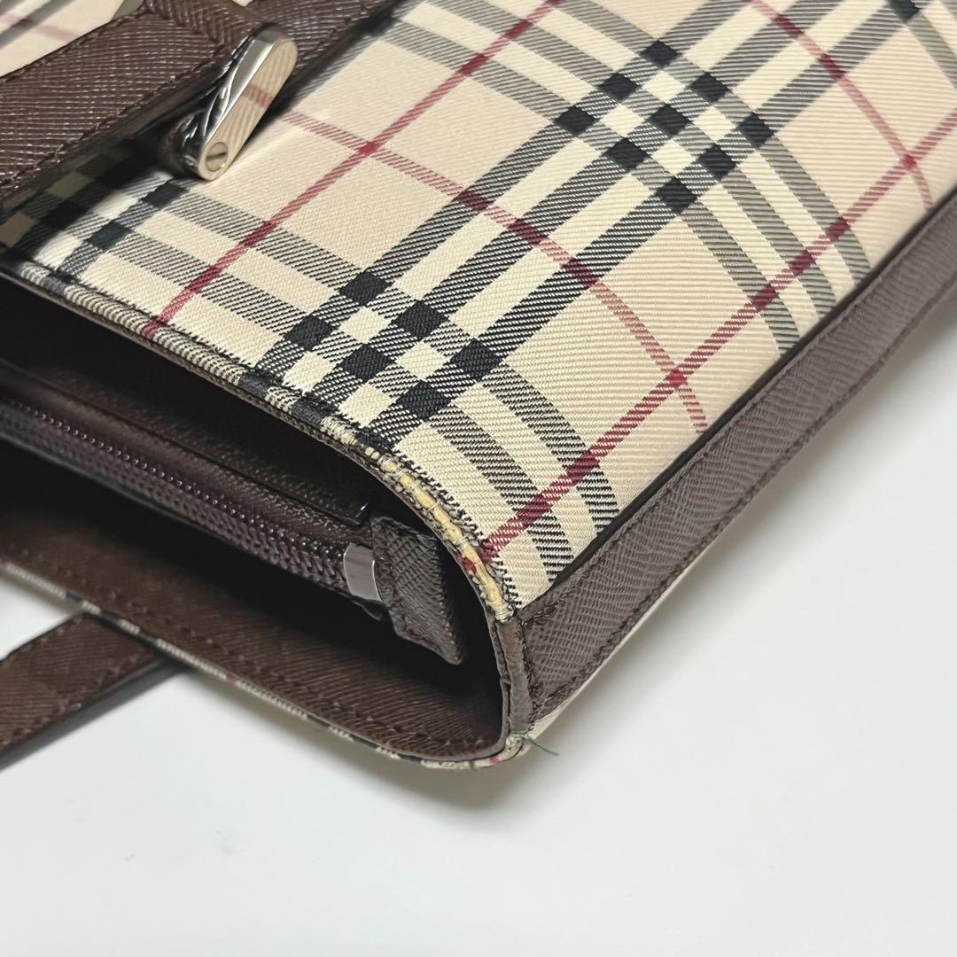 バーバリー ノバチェック トートバッグ ハンドバッグ ブラウン レザー