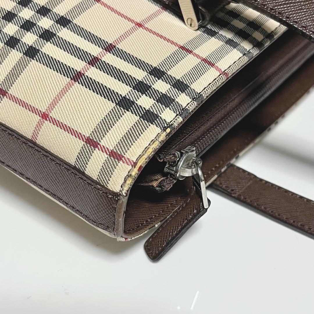 バーバリー ノバチェック トートバッグ ハンドバッグ ブラウン レザー