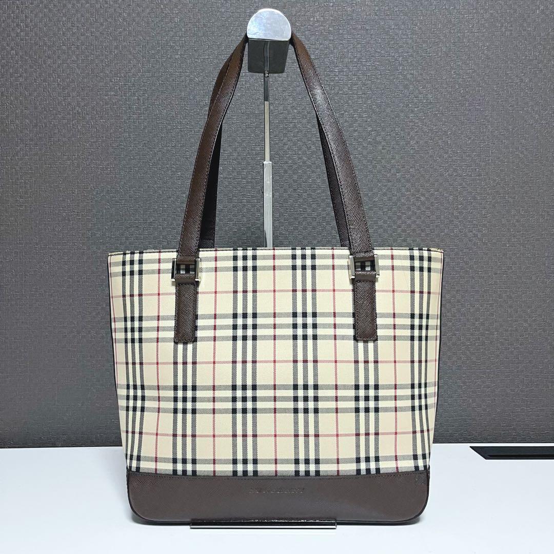 バーバリー ノバチェック トートバッグ ハンドバッグ ブラウン レザー