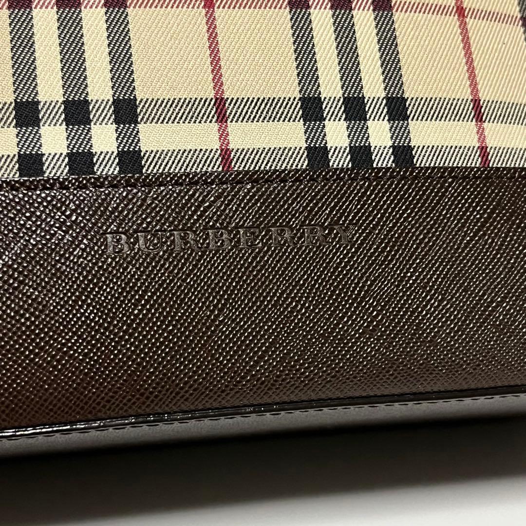 バーバリー ノバチェック トートバッグ ハンドバッグ ブラウン レザー