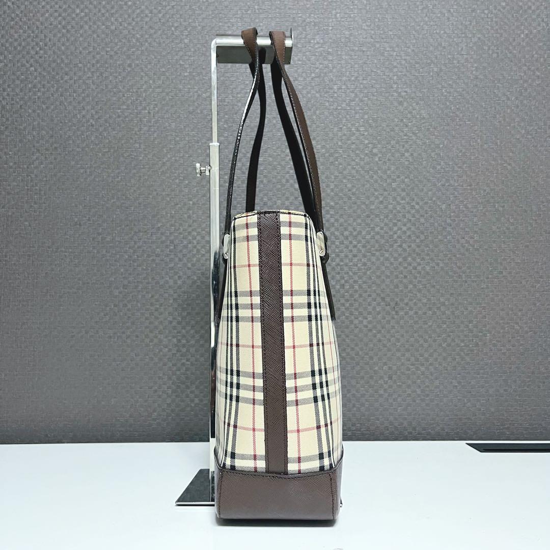 バーバリー ノバチェック トートバッグ ハンドバッグ ブラウン レザー