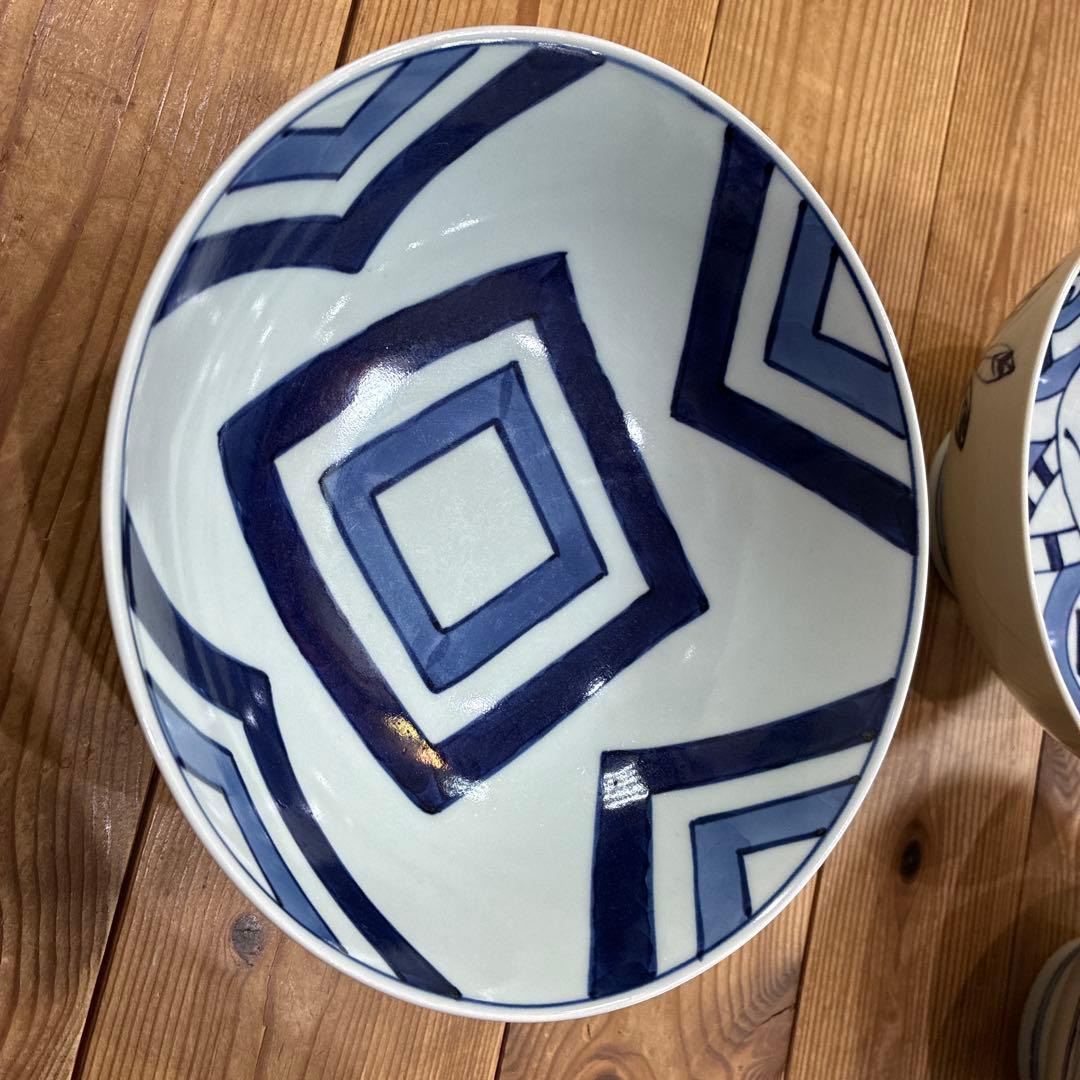 有田焼　青花　しん窯　長崎紋渕上り　江戸紋　奴だこ　6.5寸　中華丼　19cm