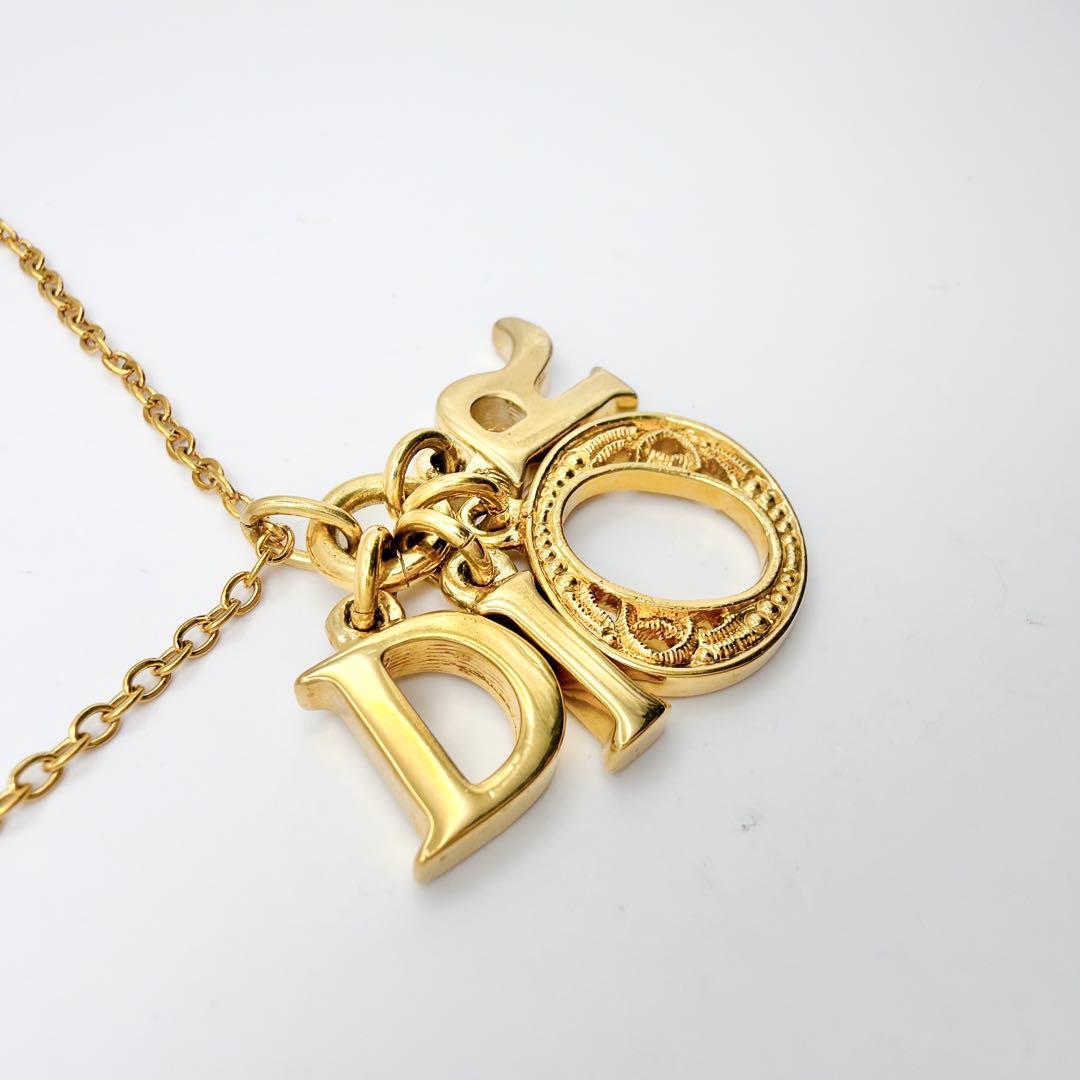 Dior ロゴ 文字 チャーム ネックレス ヴィンテージ ゴールド