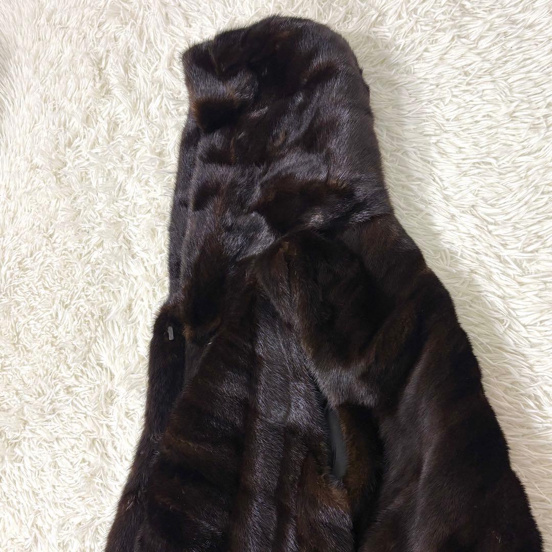 SAGA MINK ミンクファー ベスト フード付き ブラウン 毛皮13号