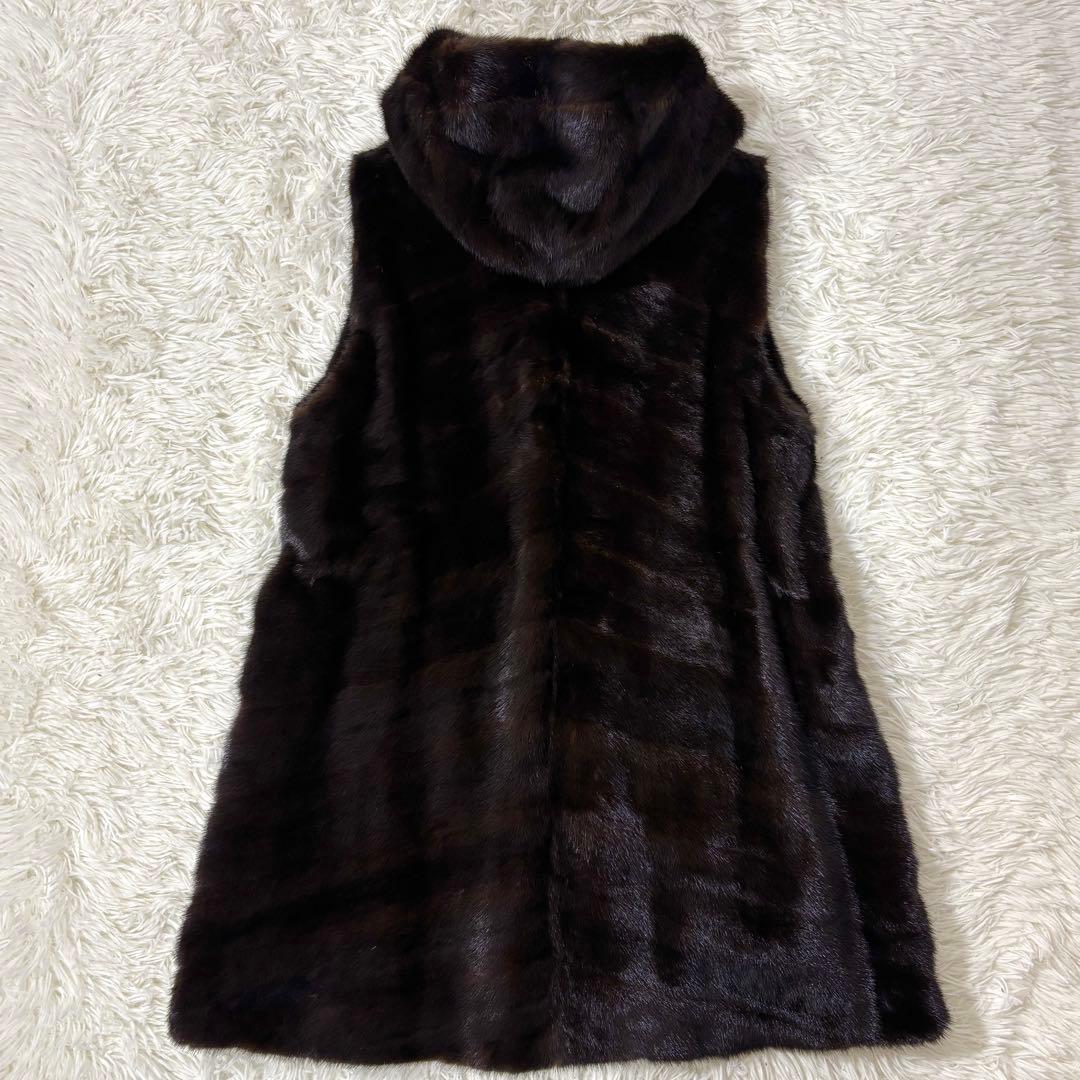 SAGA MINK ミンクファー ベスト フード付き ブラウン 毛皮13号