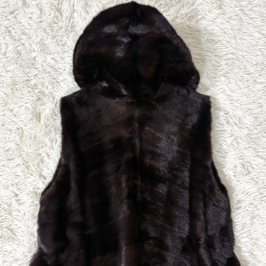 SAGA MINK ミンクファー ベスト フード付き ブラウン 毛皮13号