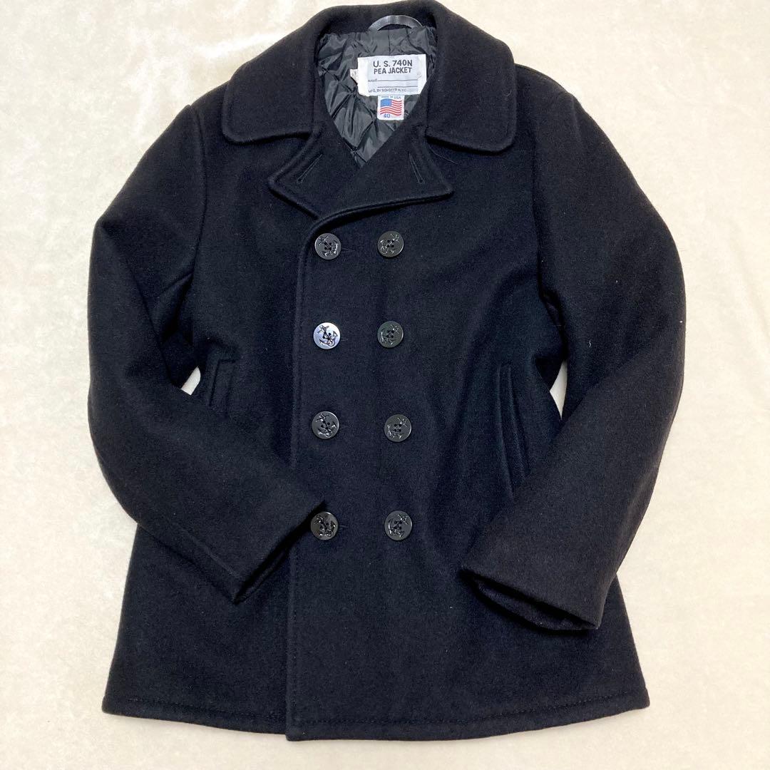 美品 ショット ピーコート ピージャケット 極厚極暖 L相当 740N ブラック