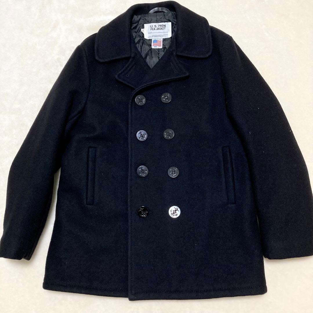 美品 ショット ピーコート ピージャケット 極厚極暖 L相当 740N ブラック