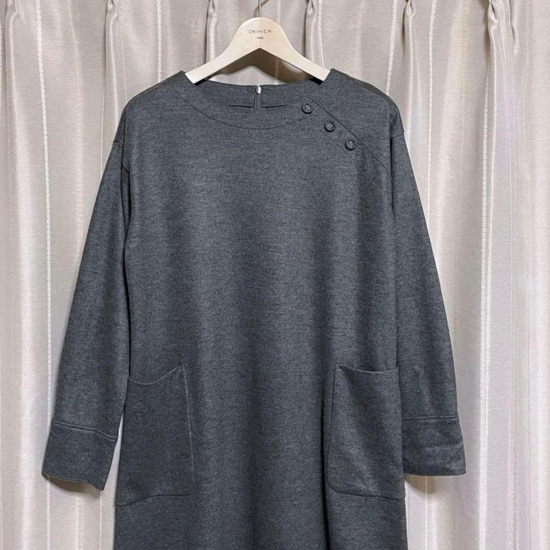 【 Leilian 】レリアン ストレッチ ウール ワンピース 11号 グレー