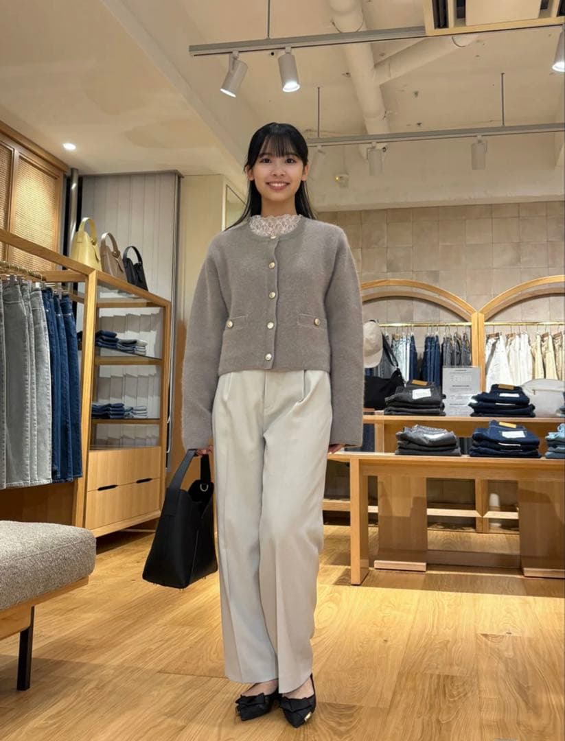 【美品】COHINAフォックスアンゴラダブルフェイスニットジャケット　グレージュ