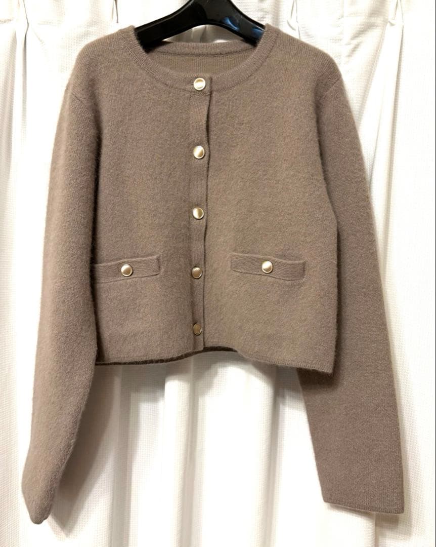 【美品】COHINAフォックスアンゴラダブルフェイスニットジャケット　グレージュ