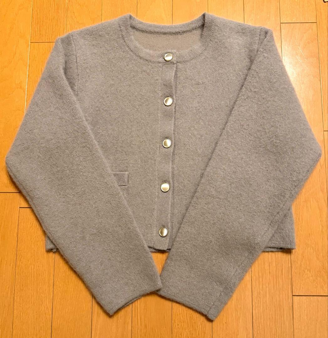 【美品】COHINAフォックスアンゴラダブルフェイスニットジャケット　グレージュ