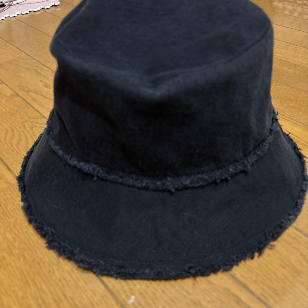 ブラック バケットハット フリンジ仕上げ