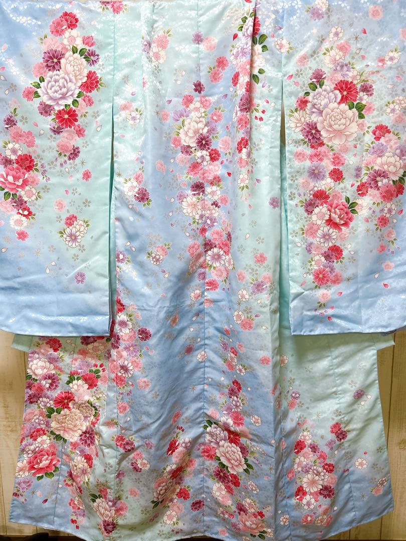 美品フルセット♡七五三　7歳　女の子　水色　ピンク　ゴールド　パール付帯締め