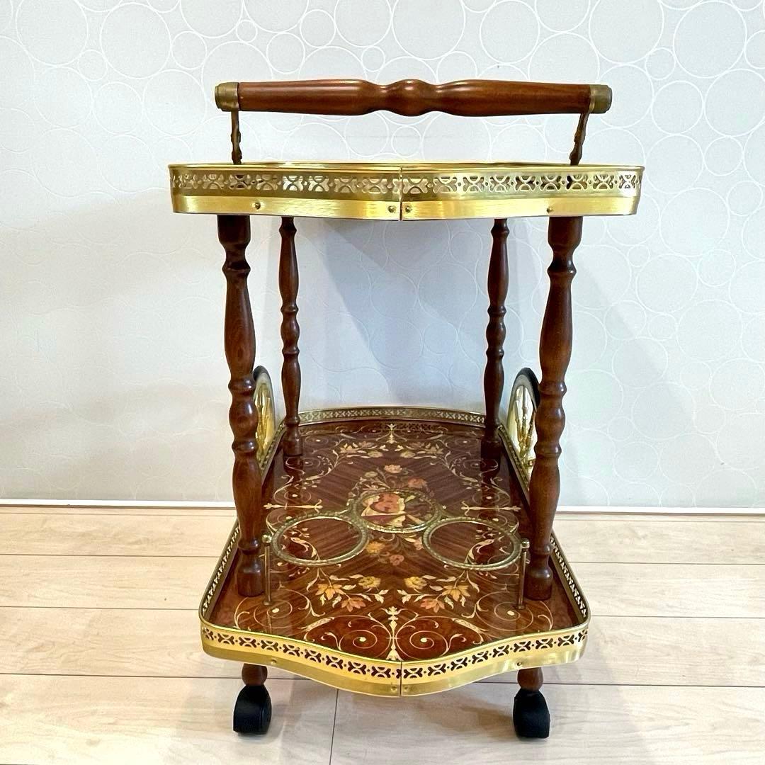 【希少】イタリア製 象嵌 ティーカート キッチンワゴン 真鍮装飾 高級クラシック