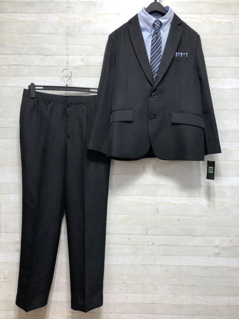 新品☆男子160E黒系フォーマルスーツ4点ネクタイ入学式卒業式〇G109