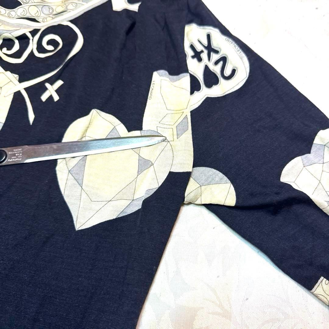 レオナール　シルクウール　トップス カットソー トトリムハート柄　黒地白グレーL